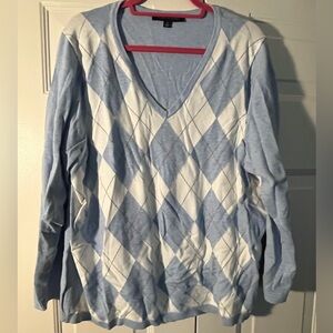 Tommy Hilfiger Cotton Argyle V Neck Sweater